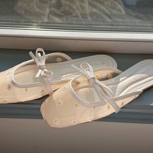 BCBGeneration Cream Daisy Embroidered Ballerina Sandal Flats